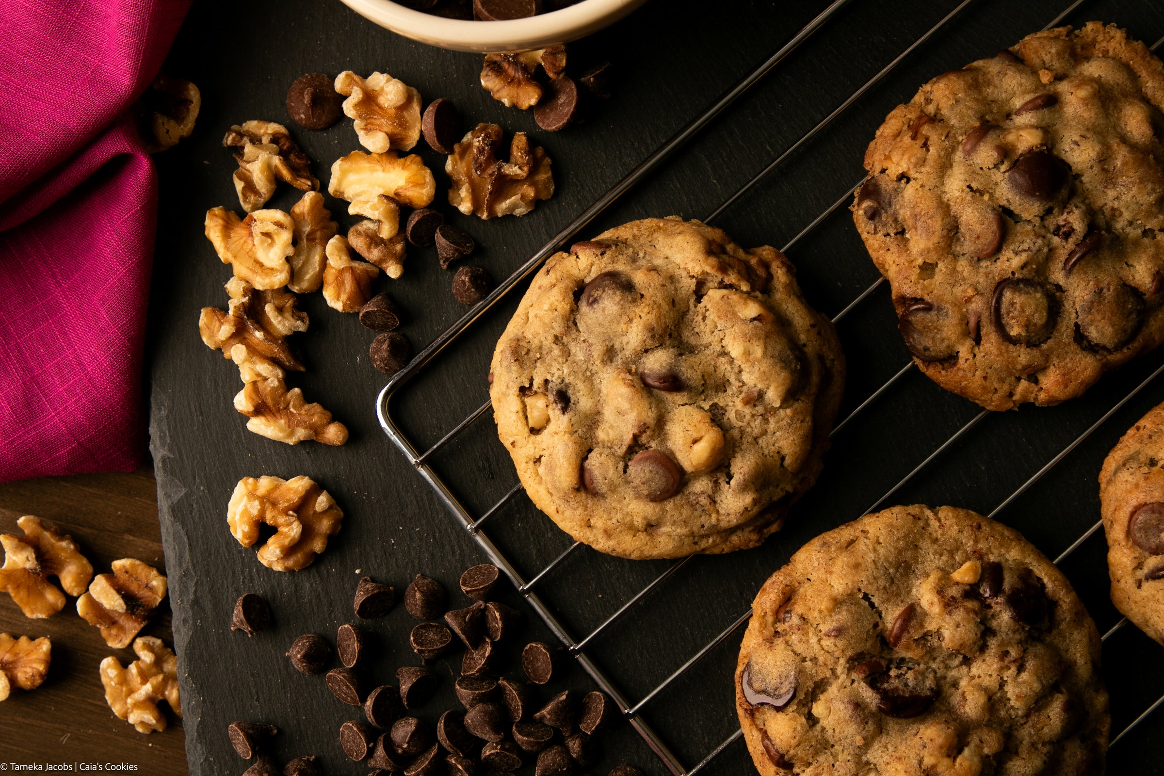 Delicious chocolate chip walnut cookies from Caia's Cookies.